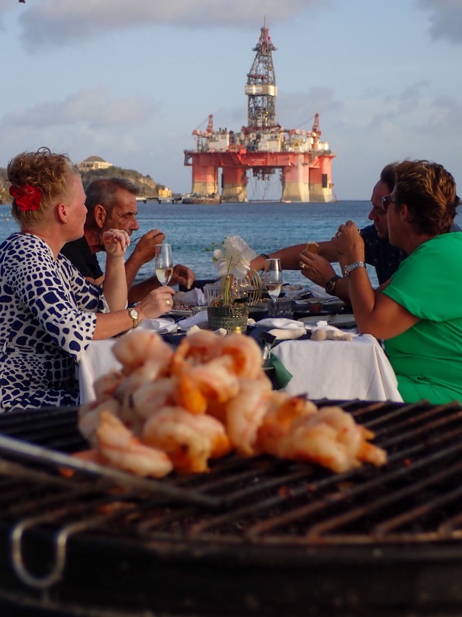 Grilled prawns at a seaside dinner in Curaçao